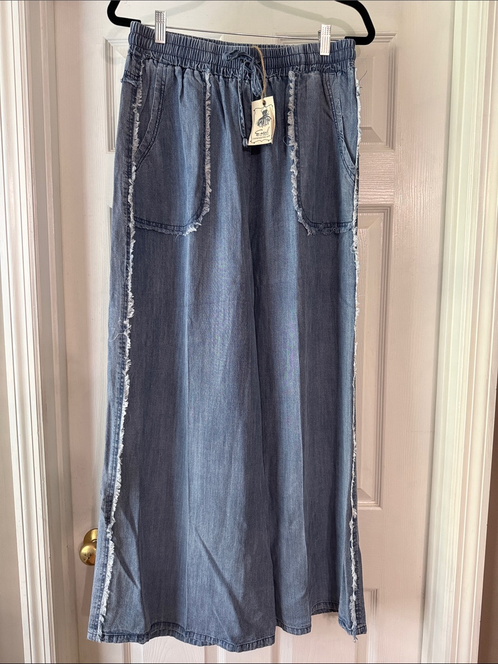 easel Blue Wide-Leg Denim Wide-leg Drawstring Pants